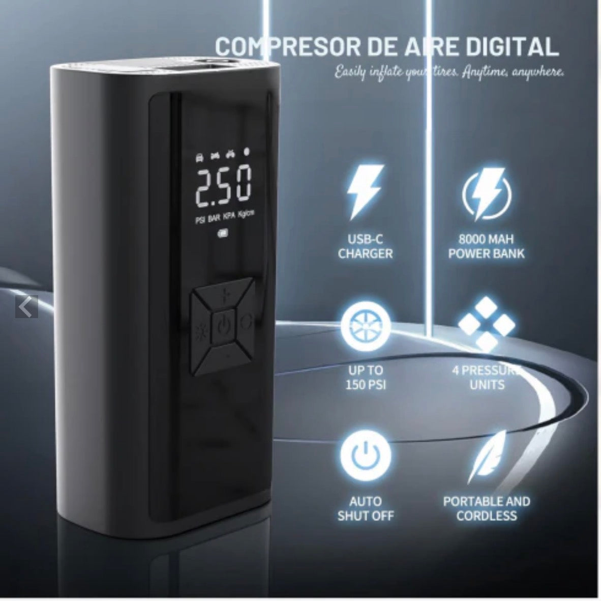 💨🚗 COMPRESOR DE AIRE WIRELESS DIGITAL EG-216 🔋⚡