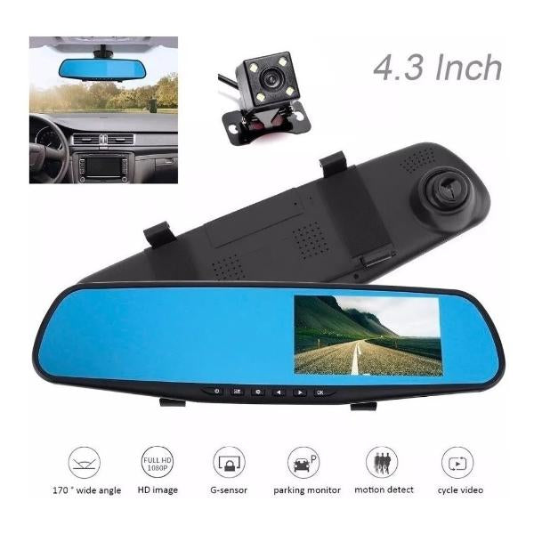🚗📹 ESPEJO RETROVISOR UNIVERSAL CON 2 CÁMARAS (DELANTERA Y TRASERA) ✨