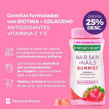 GOMITAS NATURE'S BOUNTY HAIR, SKIN & NAILS 2,500 MCG DE BIOTINA PARA CABELLO, PIEL Y UÑAS - 80 GUMMIES