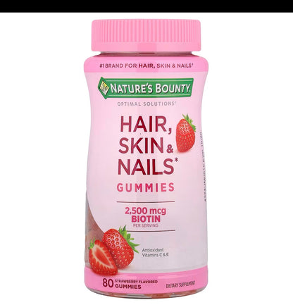 GOMITAS NATURE'S BOUNTY HAIR, SKIN & NAILS 2,500 MCG DE BIOTINA PARA CABELLO, PIEL Y UÑAS - 80 GUMMIES