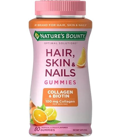 GOMITAS NATURE'S BOUNTY HAIR, SKIN & NAILS 100 MCG DE COLLAGEN & BIOTINA PARA CABELLO, PIEL Y UÑAS - 80 GUMMIES