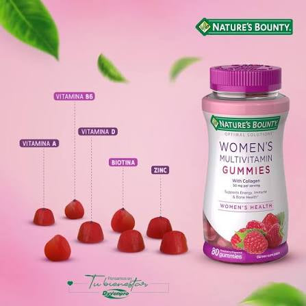 GOMITAS MULTIVITAMÍNICAS NATURE'S BOUNTY OPTIMAL SOLUTIONS PARA MUJERES, SUPLEMENTO DIETÉTICO SABOR FRAMBUESA , 80 UNIDAD