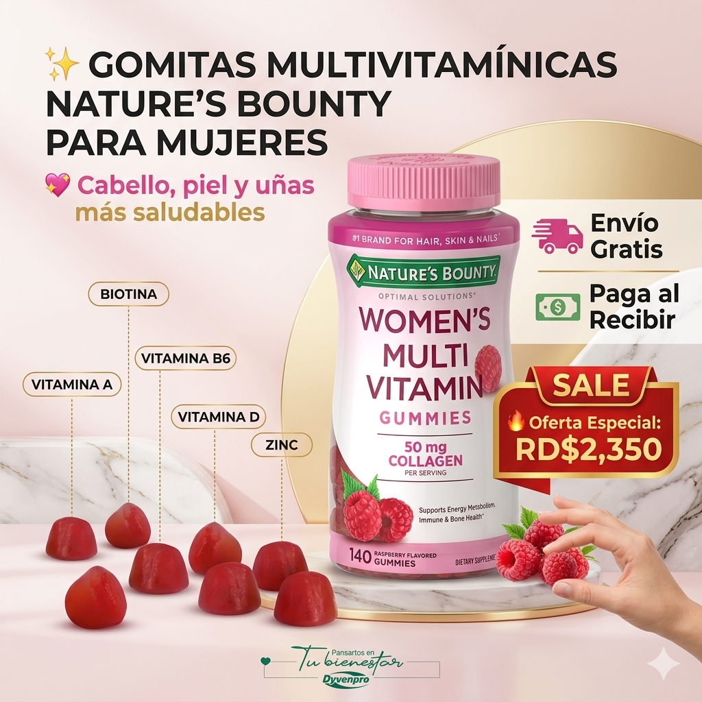 GOMITAS MULTIVITAMÍNICAS NATURE'S BOUNTY OPTIMAL SOLUTIONS PARA MUJERES, SUPLEMENTO DIETÉTICO SABOR FRAMBUESA , 80 UNIDAD
