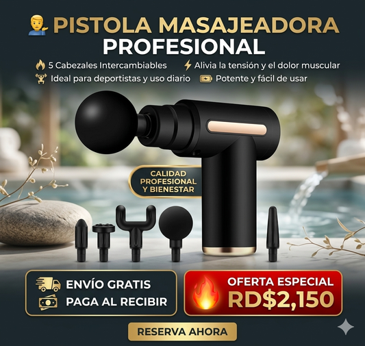 PISTOLA MASAJEADORA PROFESIONAL 5 PIEZAS 💆