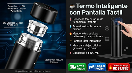 TERMO DE VIAJE, TAZA DE CAFÉ INTELIGENTE, BOTELLA DE AGUA DE ACERO INOXIDABLE INTERACTIVA TÁCTIL DE 500 ML CON PANTALLA