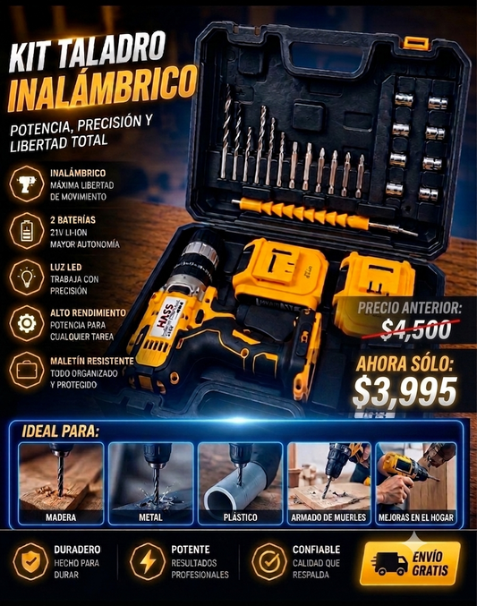 KIT DE TALADRO CON 2 BATERÍAS